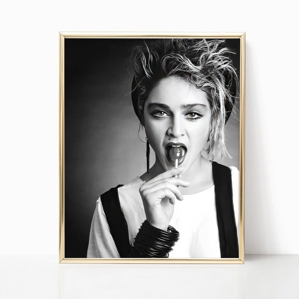 Madonna Queen of Pop Print Singer Music Poster Black and White Retro Vintage Camera Photography Canvas Framed Feminist Trendy Wall Art Decor