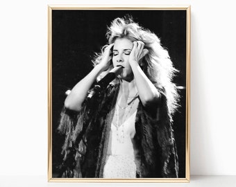 Stevie Nicks Concert Performance Fleetwood Mac Print Music Poster Black White Retro Vintage Photography Canvas Framed Printed Wall Art Decor