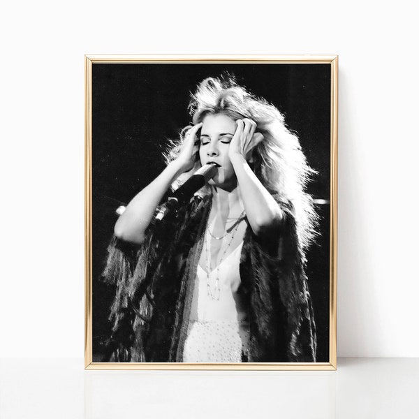 Stevie Nicks Concert Performance Fleetwood Mac Print Music Poster Black White Retro Vintage Photography Canvas Framed Printed Wall Art Decor