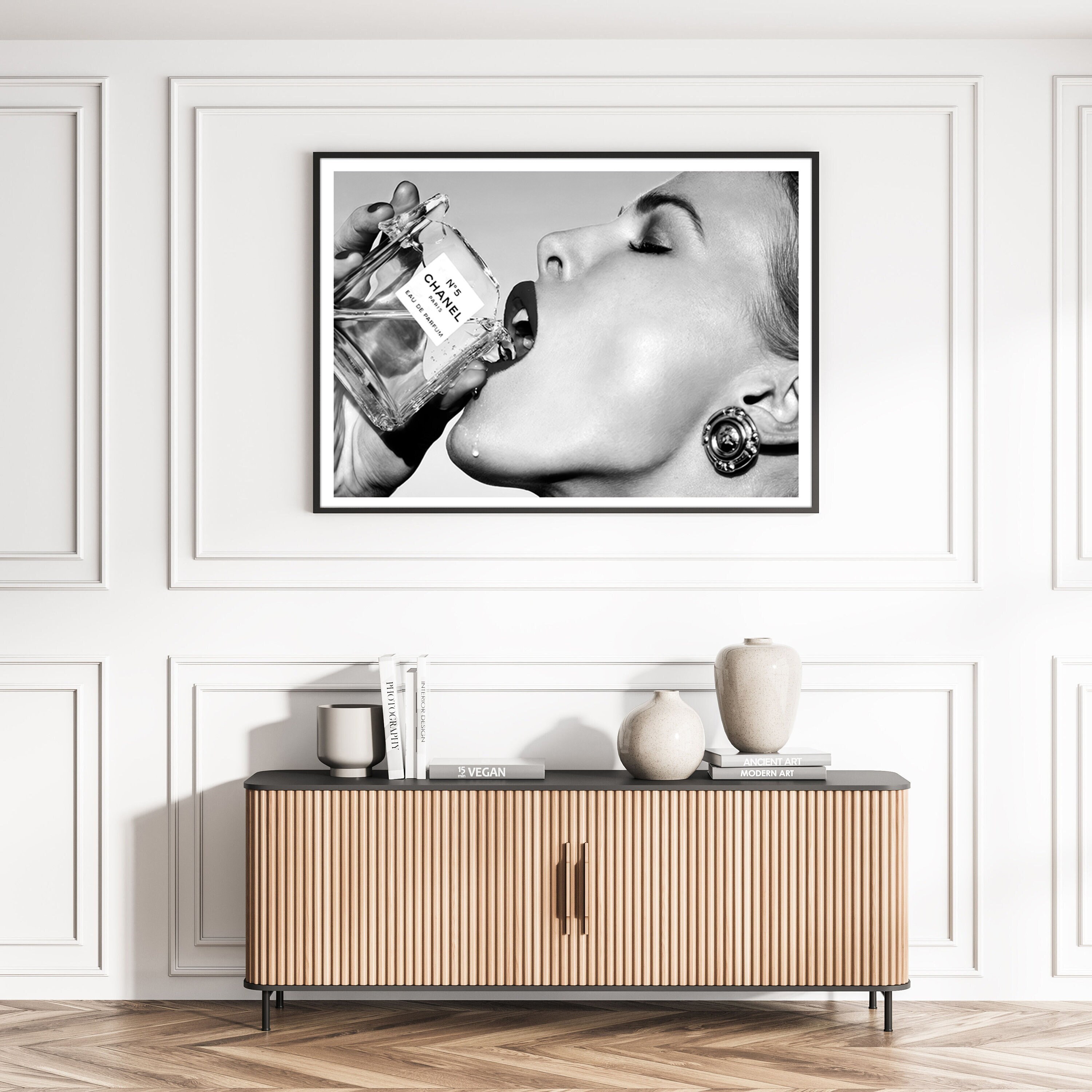 Designart 'Perfume Chanel Five with Butterflies' Modern Framed Canvas Wall Art Print