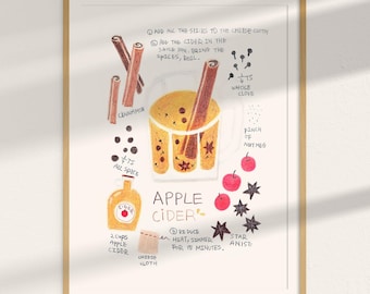 Apple Cider Recipe Printable Wall art. Food recipe poster for kitchen dining room. Warm delicious interior decoration items digital download