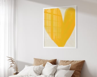 Yellow heart Printable Wall Art, vintage style interior decor, New Home Gifts, Digital Download, Home Decor Wall Art, Valentine Day gift