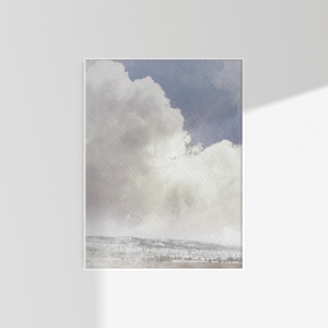 Pintura de acuarela de paisaje de nubes, impresión de nubes, decoración interior de estilo vintage, arte de pared minimalista, arte de pared de dormitorio, regalos para el nuevo hogar