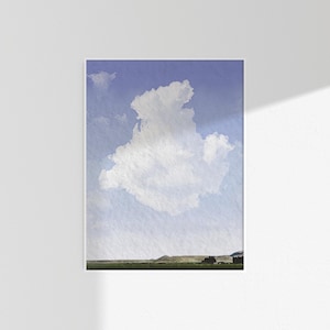 Pintura de acuarela de paisaje de nubes, impresión de nubes, decoración interior de estilo vintage, arte de pared minimalista, arte de pared de dormitorio, regalos para el nuevo hogar