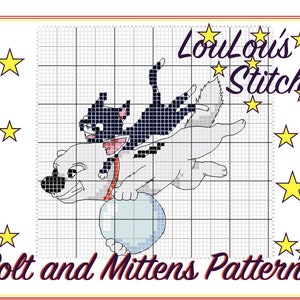 Bolt dog and Mittens cat cross stitch pdf pattern