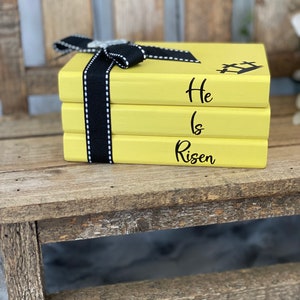 He Is Risen, Jesus, Easter, Holiday Decor, Mini Book Stack, Book Stack Decor, Gift, Tiered Tray Decor, Shelf Sitter