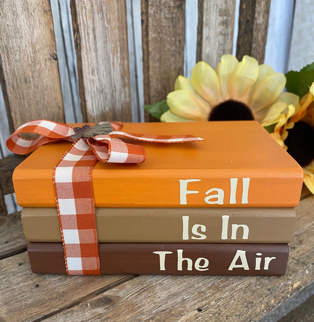 Fall Decor, Mini Wood Book Stack, Autumn Tiered Tray Decor, Shelf ...
