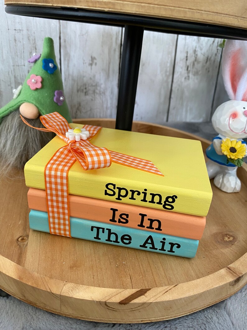 Spring Colored Book Stack Spring, Flowers, Mini Book Stack, Decorative Book, Housewarming Gift ...
