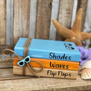 Shades, Waves, Flip Flops, Beach, Ocean, Summer, Tiered Tray Decor, Decorative Books, Mini Book Stack, Shelf Sitter, Housewarming Gift
