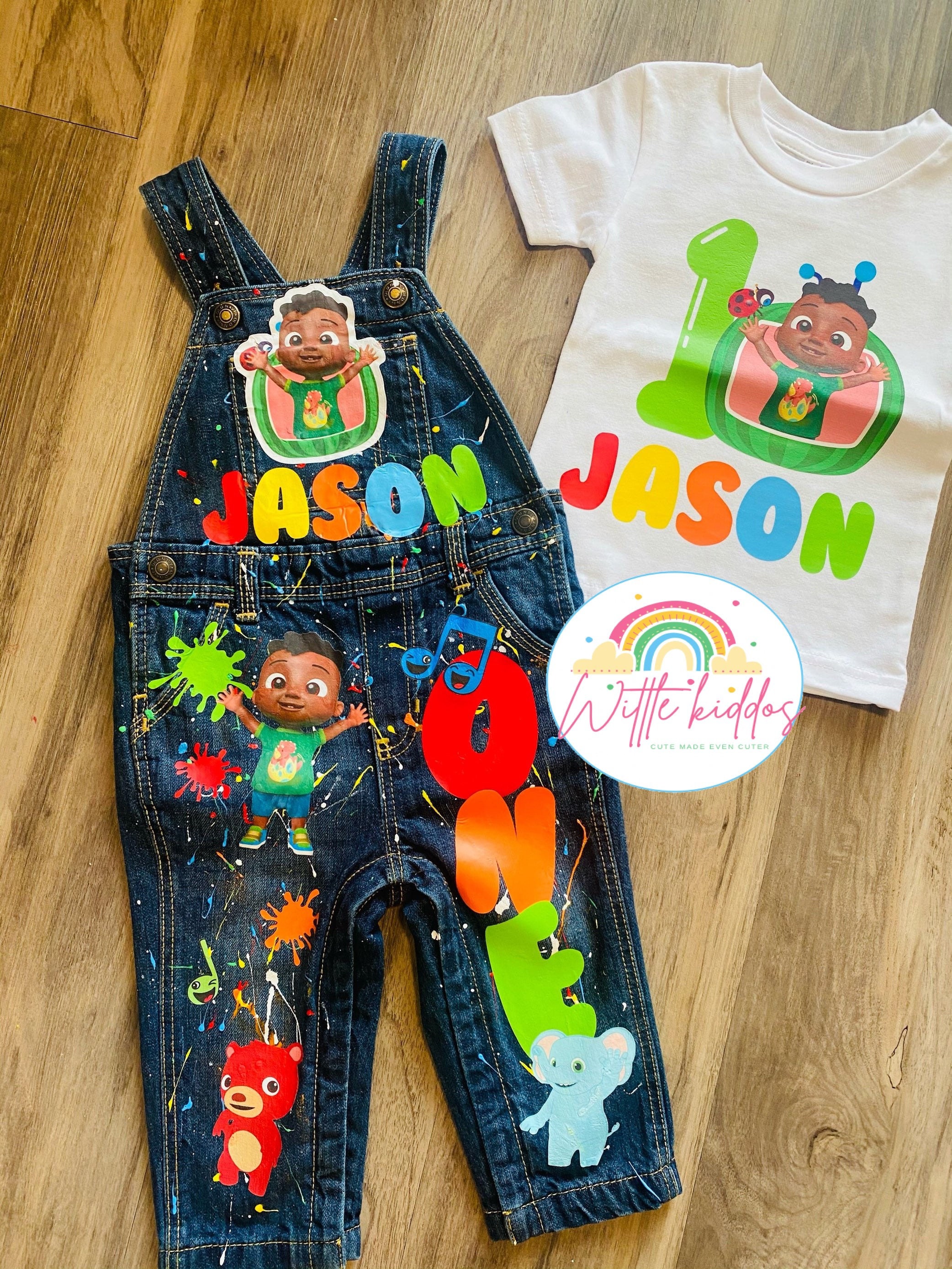 denim outfit birthday themed overalls