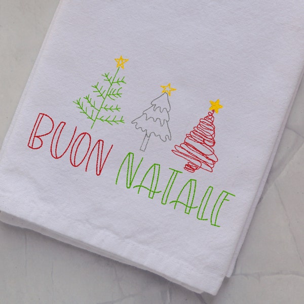 Buon Natale with Trees (sketch style)  Kitchen Dishtowel - Italian