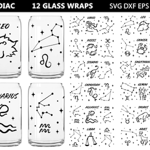 Zodiac Can Glass Wrap Bundle, Zodiac svg, Libbey 16oz lata de vidrio, Horóscopo svg, Glass Wrap Svg, Star Signs Svg, Zodiac Sign Svg, Cricut