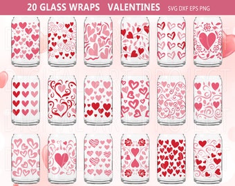Valentines Can Glass Wrap Bundle, Can Glass Wrap Svg, Valentines svg, Love svg, 16 oz libbey glass, Heart Drawn Svg, Valentines Sublimation