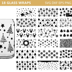 Paquete de envoltura de vidrio de lata, envoltura de vidrio de lata de Navidad svg, reno svg, Santa Svg, Navidad svg, ho ho ho svg, vidrio libbey de 16 oz, copo de nieve png