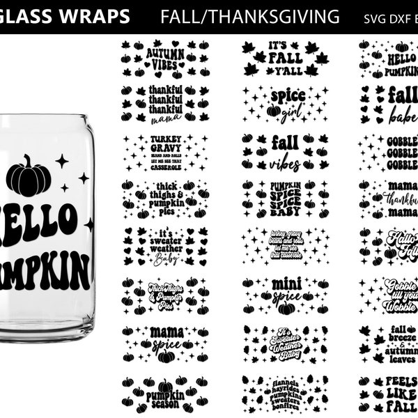 Can Glass Wrap Bundle, Fall Can Glass Svg, Thanksgiving svg, Pumpkin svg, Thankful png, Its Fall Yall png, 16 oz libbey glass, Halloween svg