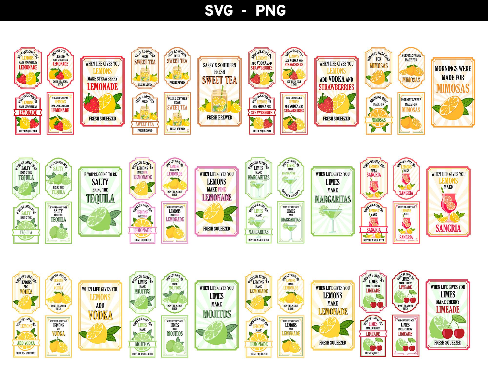 Mega Bundle When Life Gives You Lemons Vodka Lemonade svg png, When Life Gives You Limes Mojitos Margaritas svg, Bring The Tequila svg png