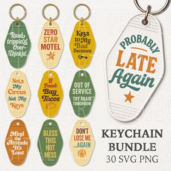 Snarky Motel Keychain SVG – retro motel key chain designs, sarcastic quotes, funny digital download for Cricut & laser cutting, Sarcasm Svg