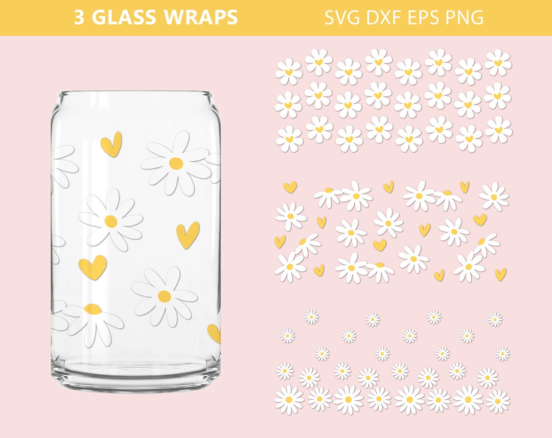 Daisy Can Glass Wrap Bundle, Daisy Libbey Glass Svg, Daisy Heart Svg ...