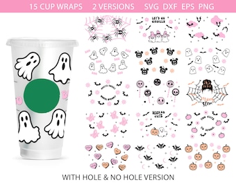 Pack d'emballages de tasses Halloween SVG, Halloween SVG, Momster SVG, Halloween mignon SVG, Spooky SVG, emballage de tasse à café, tasse froide Venti 24 oz, tasse froide mignonne