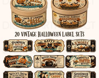 Halloween Labels PNG Bundle, Vintage Halloween Labels, Printable Candy Labels, Halloween Stickers, Packaging Labels, Halloween Sublimation