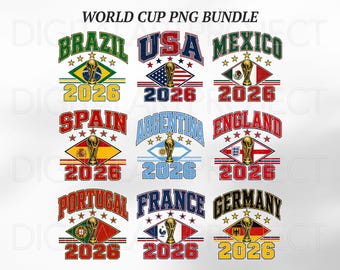 World Cup 2026 PNG Bundle, Football Tournament Graphics, Soccer Trophy, World Soccer Flags, T Shirt Sublimation Design, Football Sublimation