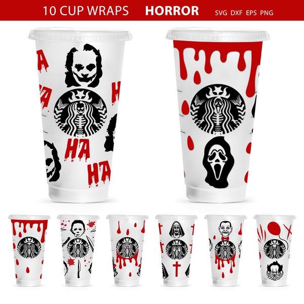 Halloween Cup Wrap svg Bundle, Halloween svg, Horror Movie Cup Wrap svg, Horror svg,Coffee Wrap Svg,Venti Cold Cup 24oz,Horror Full Wrap Svg