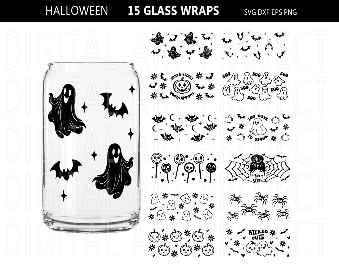 Halloween Can Glass Wrap Svg, Can Glass Wrap Bundle, 16 Oz Libbey Glass ...