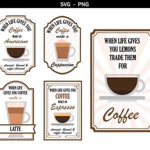 When Life Gives You Lemons Trade Them For Coffee SVG, Coffee label svg png, Fall Latte PNG, Fall Label, Espresso PNG, Sublimation,Waterslide