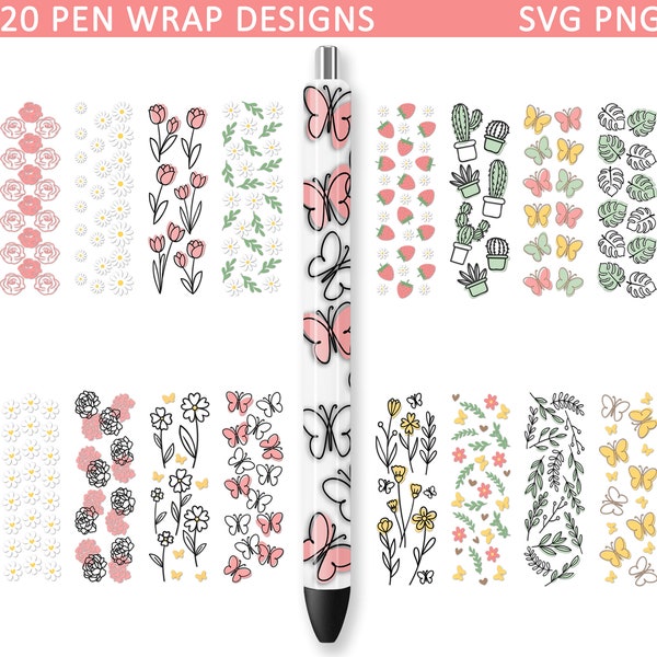 Spring Pen Wraps SVG, Pen Wraps Bundle, Stylos en résine époxy, Lie Art Svg, Sublimation Png, Waterslide, Butterfly Svg, Epoxy Pen Wraps, Ink Joy