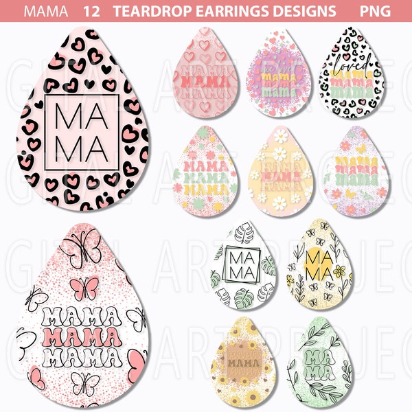 Mothers Day Teardrop Earring Sublimation Png, Mother's Day Png, Mama Earring Png, Flowers Png, Mama Sublimation, Mama Png, Gift For Mama Png