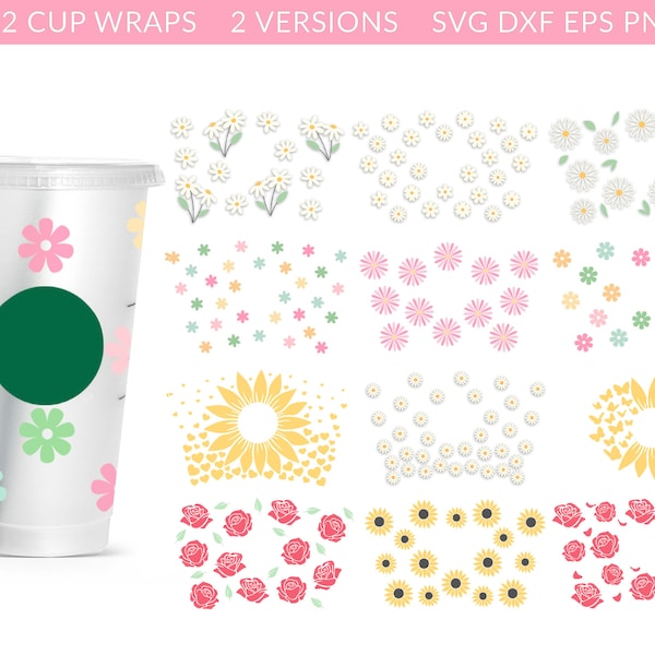 Blumen Cup Wrap Svg Wrap Bundle, Blumen Svg, Floral Wrap Svg, Giant Daisy Venti Svg, Rosen, Sonnenblume, Kaffee Wrap Svg, Venti Cold Cup 24 oz