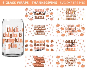 Can Glass Wrap Bundle, Thanksgiving Can Glass Svg, Pumpkin svg, Thanksgiving png, 16 oz libbey glass, Thankful Svg, Halloween svg, Fall png