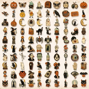 Vintage Halloween Clipart Bundle, Retro Halloween PNG, Halloween Stickers, Spooky Clipart, Junk Journal Ephemera, Halloween Sublimation Png image 2