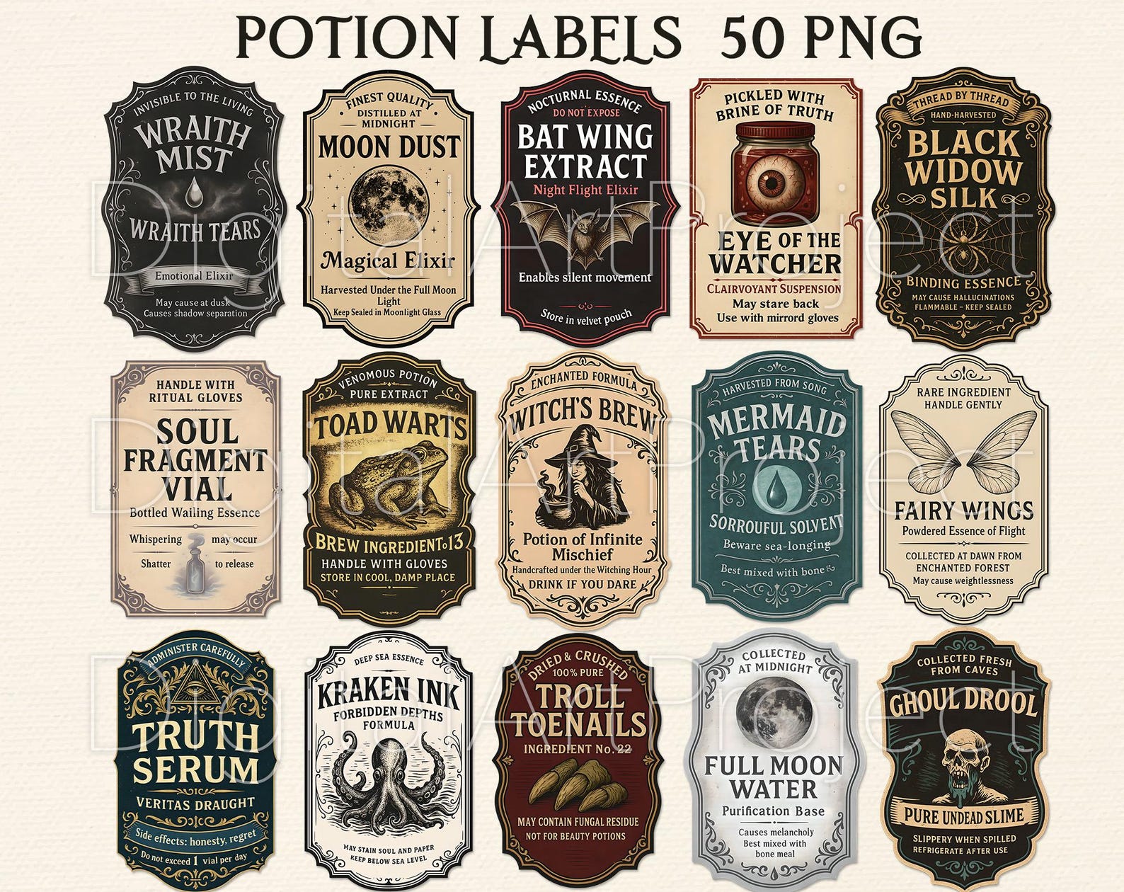 Potion Bottle Labels Set, Hallowen Png, Witchcraft, Apothecary Png ...