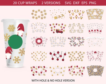 Cup Wrap Svg Bundle, Coffee Wrap Christmas svg, Christmas svg, Gnomes svg, Winter Svg, Venti Cold Cup 24oz, Reindeer svg, Snowflake svg, Santa