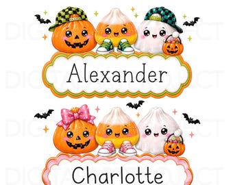 Personalized Kids Halloween PNG, Custom Name Boy Girl Shirt, Ghost Pumpkin Candy Corn Sublimation