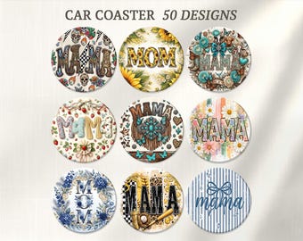 Mama Car Coaster PNG Bundle, Mom Car Coaster Designs, Floral Mama PNG, Sublimation Car Coaster, Mother's Day Gift, Mama Sublimation Designs