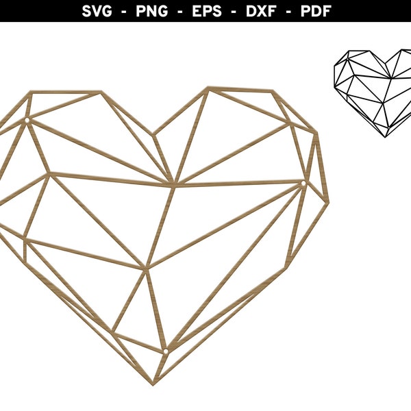 Heart svg, Geometric Heart, Heart Cut File, Heart Vector, Polygonal Crystal Heart svg png eps dxf pdf