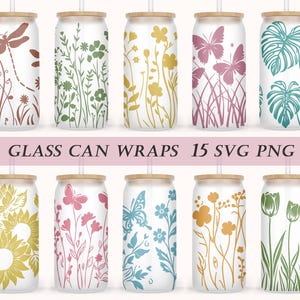 Flowers Can Glass Wrap Bundle, Daisy Libbey Glass Svg, Butterfly Svg, Spring Wrap svg, Floral Svg, Daisy Svg, Spring svg,Cricut, Silhouette