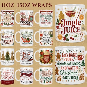 Christmas Mug Wrap PNG, Cute Holiday Mug 11oz 15oz, Christmas Movie Mug Png, Christmas Watercolor, Christmas Wrap, Hot Cocoa, North Pole Png