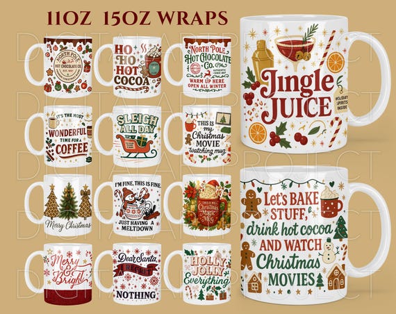 Christmas Mug Wrap PNG, Cute Holiday Mug 11oz 15oz, Christmas Movie Mug Png, Christmas Watercolor, Christmas Wrap, Hot Cocoa, North Pole Png