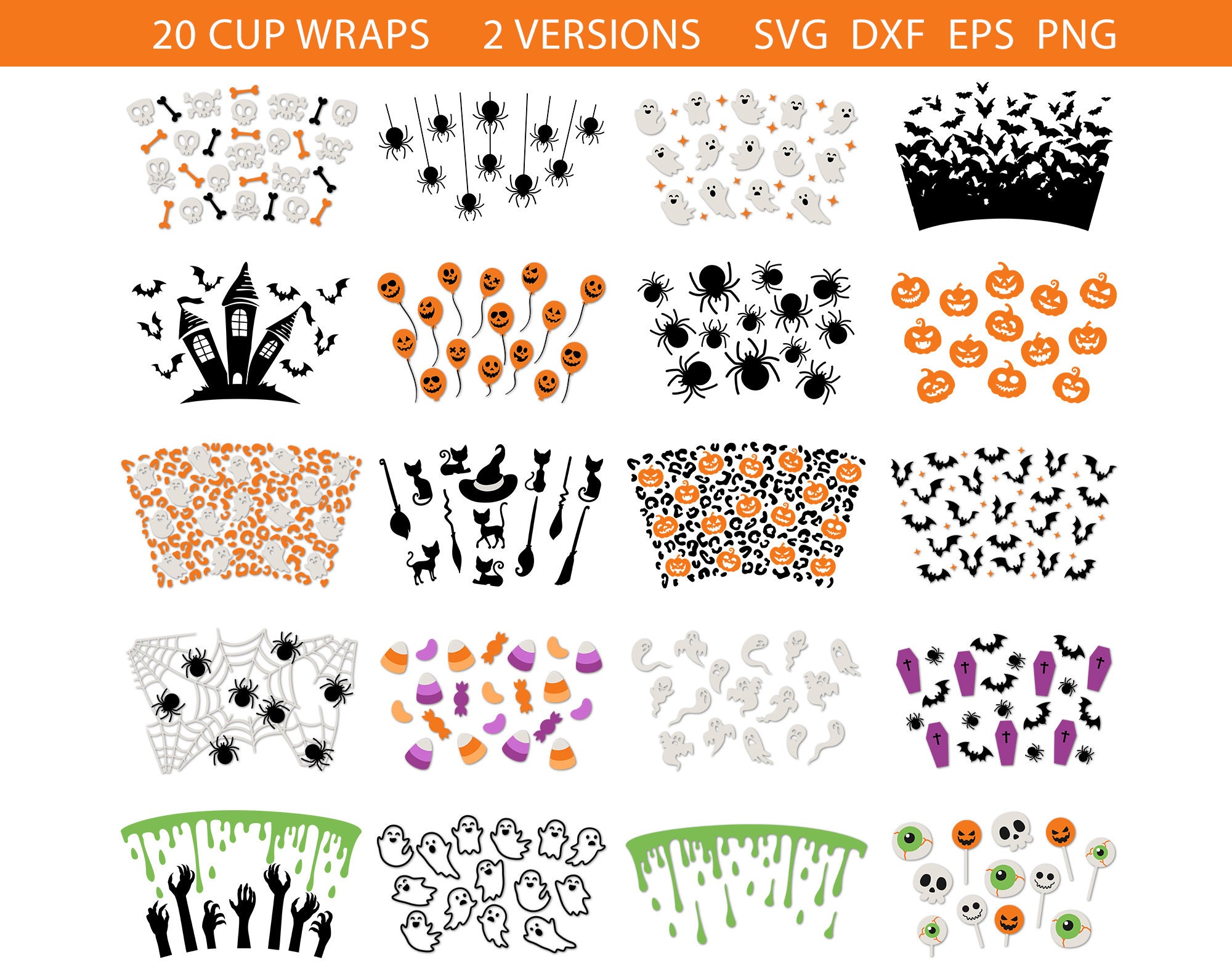 Halloween Cup Wrap Svg Bundle Halloween Svg Pumpkin Svg - Etsy