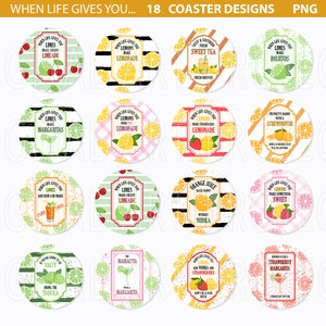 When Life Gives You Lemons Cup Coaster Bundle, Lemons Car Coaster png, Limes Keychain png, Car Coaster Sublimation, Lemons Add Vodka Png