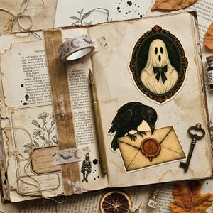 Vintage Halloween Clipart Bundle, Retro Halloween PNG, Halloween Stickers, Spooky Clipart, Junk Journal Ephemera, Halloween Sublimation Png image 7