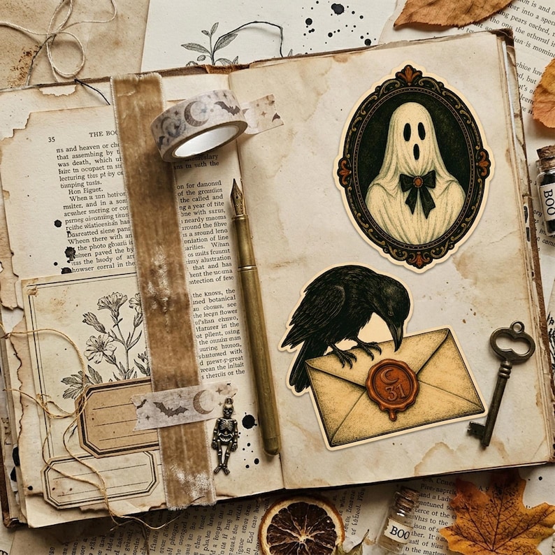 Vintage Halloween Clipart Bundle, Retro Halloween PNG, Halloween Stickers, Spooky Clipart, Junk Journal Ephemera, Halloween Sublimation Png image 7