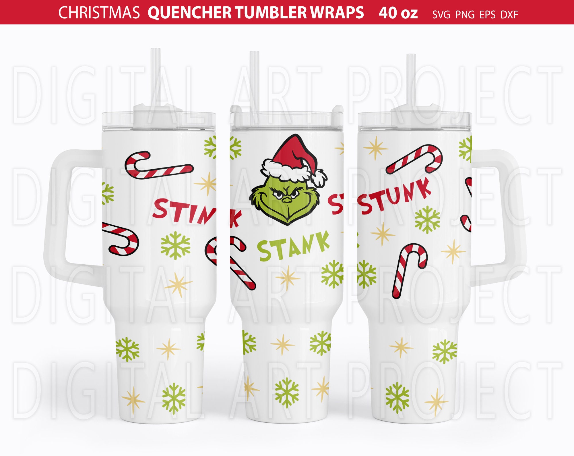 40 oz grinch tumbler w/ Handle (non sublimation) – Stainless Steel Heaven  LLC
