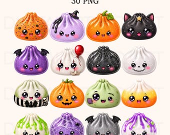 Halloween Dumpling Clipart Bundle PNG, Kawaii Dumpling PNG, Cute Food Clipart, Cute Halloween Dumplings, Halloween Sublimation,Halloween Png