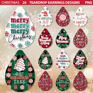 Christmas Teardrop Earring Sublimation PNG, Christmas Earring Png, Santa Png, Christmas Earrings, Christmas Sublimation, Jolly Mini Mama