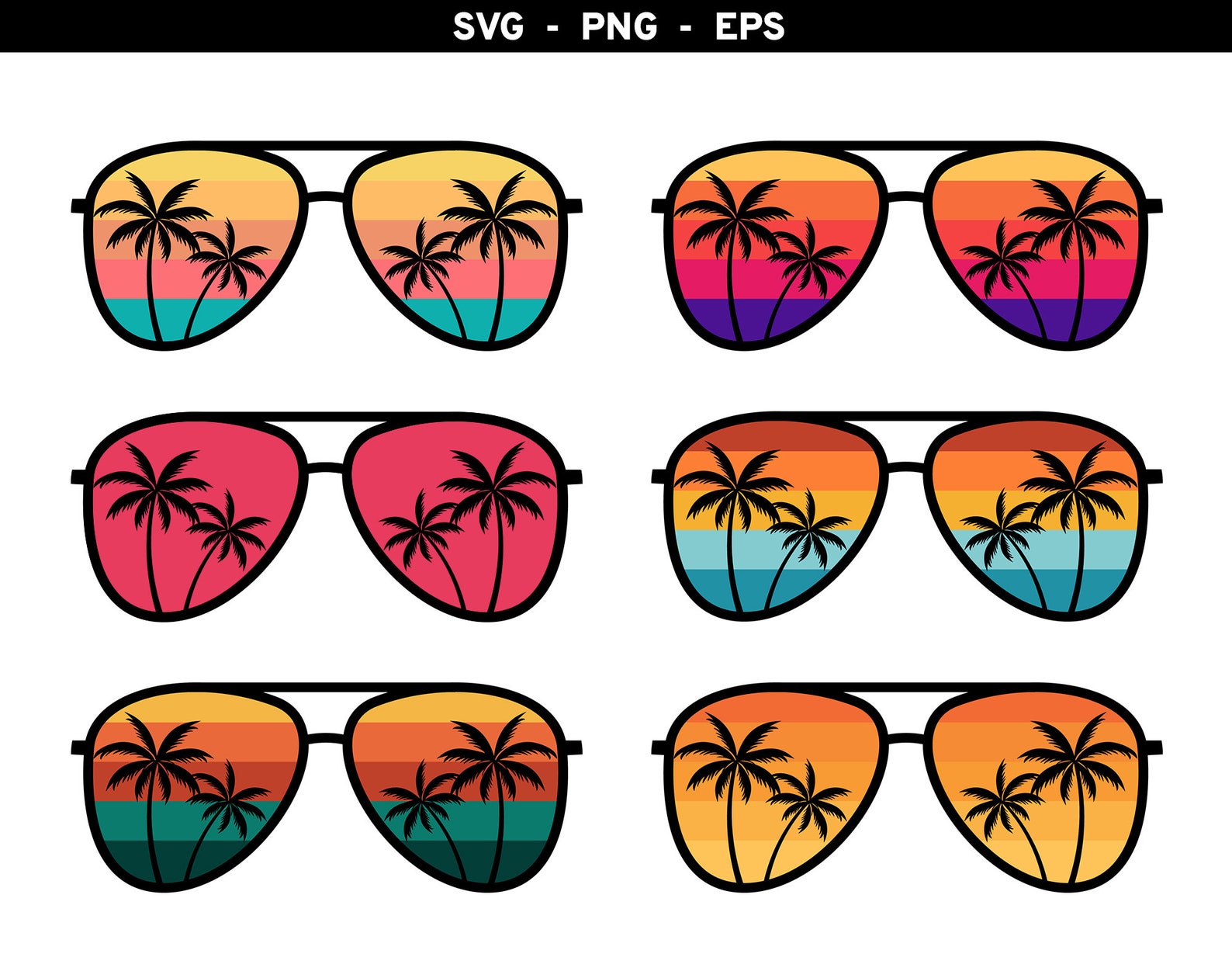 Palm Tree Sunglasses svg Aviators svg Sunglasses Retro png Etsy