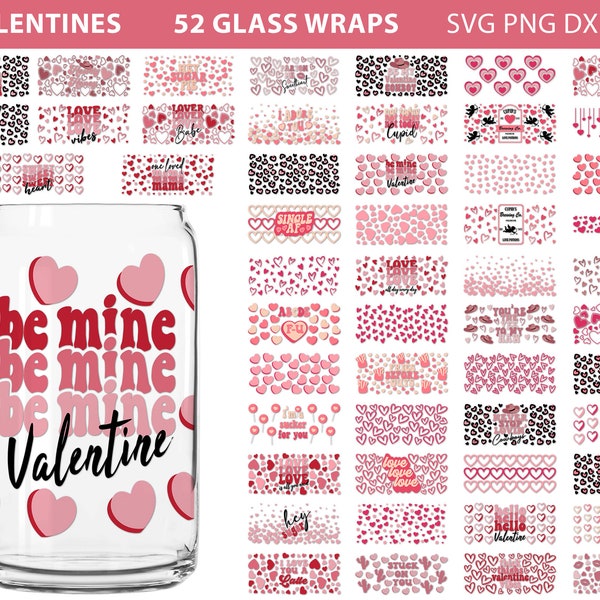 Valentines Can Glass Wrap Bundle, Can Glass Wrap svg, Love svg, Valentines svg, 16 oz libbey glass, Heart svg, Heart Drawn Leopard, Cheetah